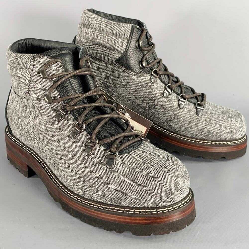 MONTELLIANA Size 10 Tom Hiker Grey Black Tweed Wool Hiking Ankle Boots